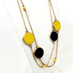 Blue & Yellow Round Enamel Charm 27" Gold Tone Cable Chain Necklace JN1237